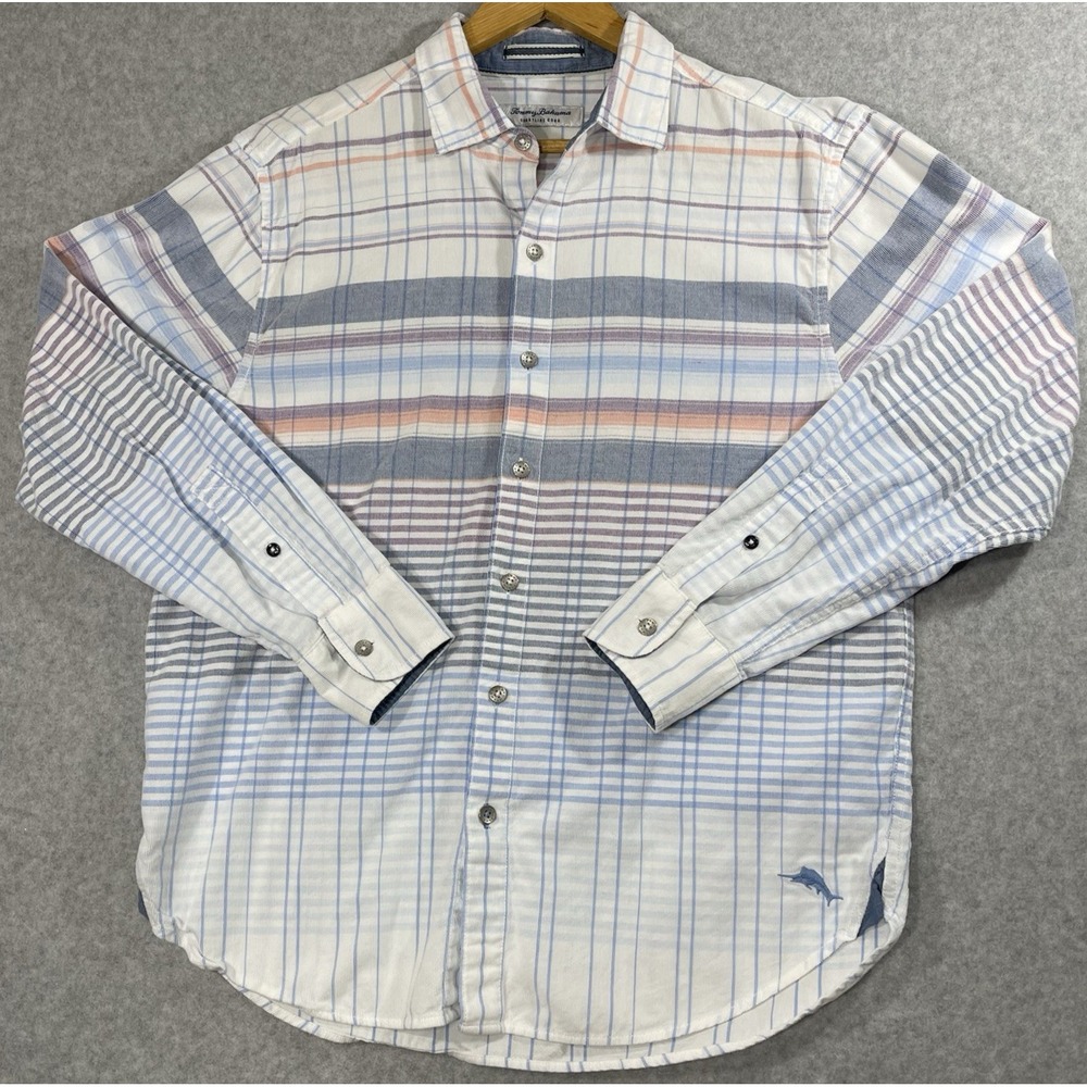 Tommy Bahama Shirt‎ Men's Medium Long Sleeve Coastline Cord Corduroy Plaid Blue - Picture 2 of 13